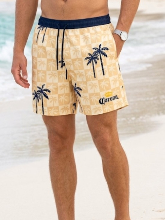 Corona Other - Man Corona Athletic Yellow and Black Shorts with Tropical Design for swim.